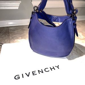 BLUE - GIVENCHY Blue Leather Shoulder Satchel Bucket Bag
